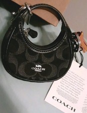 NWT Coach Micro Carmen Bag Charm Key Chain FOB Signature C's Black Denim Silver  picture