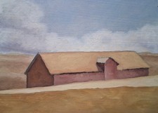 barn 1, original oil painting on wooden panel, 3.5