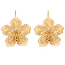 10k or 14k Yellow Gold Hibiscus Womens Flower Earring picture