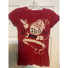 LOL Vintage Womens Red I Believe Santa Claus Glitter Graphic T-Shirt Small picture