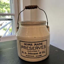 Antique H.A. Johnson & Co Johnson Made Stoneware Preserves Boston Crock 1896 picture