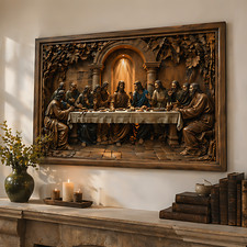 The Last Supper 3D Wood Carving Style Canvas Wall Art - Religious Decor picture