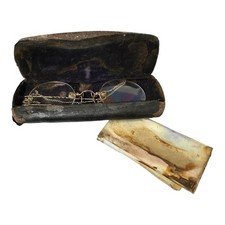 Antique 1850s-1900s Soeasy Pince-nez Hairpin Spectacles w/ Original Case & Note picture