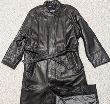 vintage 1990s leather LAMBSKIN black TRENCH COAT belted 46 butter-soft XL saxony picture