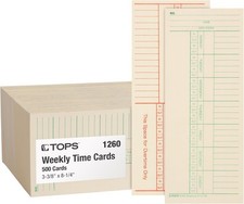 TOPS Time Cards, Weekly, 2-Sided, Named 3-3/8