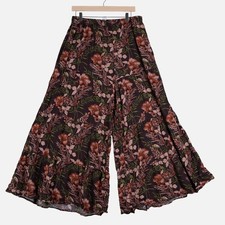 Natural Life Palazzo Pant XL Brown Floral Tiered Wide Leg Boho Elastic Waist XL picture