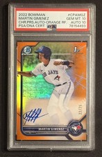 2022 Bowman Orange Refractor 22/25 Martin Gimenez PSA 10 GEM MT Auto 12wz picture