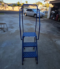 Louisville Steel Warehouse Rolling Ladder Blue with Handrails & Casters picture