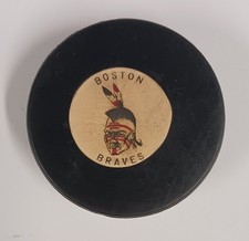 1971-74 RARE Boston Braves Hockey AHL Game Puck Art Ross Converse REALLY NICE picture
