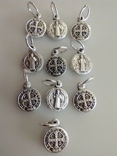 Catholic Lot of 10 x Tiny St Benedict Religious Medals Silvertone Color picture