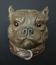 Antique Bronze Cold Painted Figural Dog Inkwell w Glass Insert – Rare picture