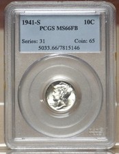 1941-S MERCURY DIME PCGS MS66FB FULL BANDS 815146 picture
