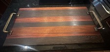 Handcrafted Exotic Wood Serving Tray with Sturdy Metal Handles picture