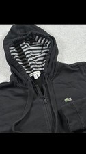 Lacoste Mens Full Zip Hoodie Black Striped Hood Lining 100% Cotton Size Small~ picture