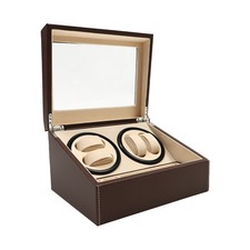 Leather Watch Box 10Slot Display With 4 Watch Winders For Automatic Watch Storag picture
