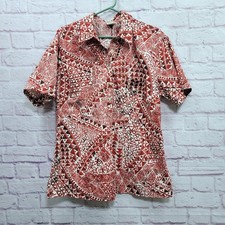 VTG Go Barefoot Tribal Aloha Hawaiian Shirt Women XL Red Geometric Tropical picture