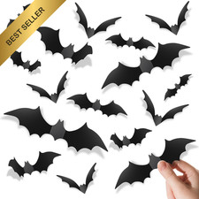Piteno 140Pcs 3D Black Scary Bat Stickers PVC Halloween Wall Window Decal Decor picture