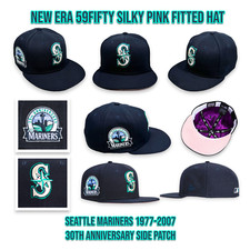 New Era Seattle Mariners Silky Pink 59FIFTY Fitted Hat 30TH Anniv Patch Sz 7 1/2 picture