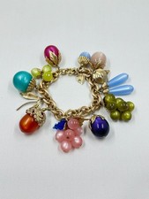 Vintage Napier 1950s Tropicana Fruit Salad Moonglow Lucite Charm Bracelet 7” M picture