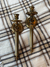 Vintage Gatco Brass Wall Mounted Taper Candle Sconces, Traditional Round, Pair picture
