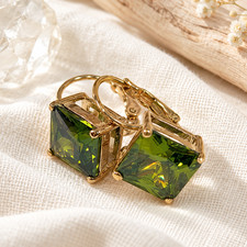 Fall Olive Forest Green Cubic Zirconia Gold Tone Leverback Earrings Boxed CBC picture