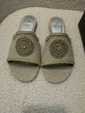 Adrianna Papell  London Beaded Slide Mules Color Sand Flax Linen 7 M NIB picture