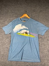 Hang Ten T-Shirt Mens Large Blue Graphic Laser Cat On Surf Board Beach Crew Neck picture