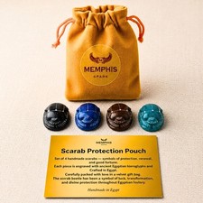 Scarab Protection Pouch Set of 4 Handmade Egyptian Stone Amulets Hieroglyph Arts picture