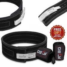 DEFY 10mm Power Lifting Leather Lever Belt Gym Training Black + Free Wrist Wrap picture