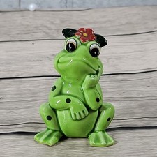 VTG Cute Girl Lady Frog With Flower Lefton Mid-Century Figurine Flower Power picture
