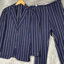 Suitsupply Havana Slim Navy White Stripe Linen Suit 38R 34x30 Angelico Italy picture