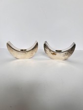 Vintage Mid Century Modern Silver Crescent Candle Holders -Sculptural Minimalist picture