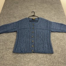 Vintage Carraig Donn Cardigan Womens L Blue Wool Cable Knit Button Up Ireland picture