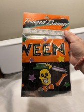 Vintage Happy Halloween Fringe Skeleton Banner-Sealed Package picture
