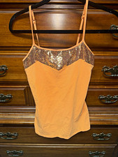 Express Women's Orange Solid Sequin Camisole Tank Top Stretch Adjustable S picture