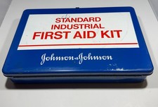 VTG Johnson & Johnson Standard Industrial First Aid Kit Metal Wallmount 1972 picture