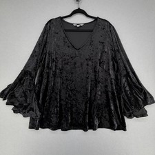 Whimsygoth Dark Romantic Plus Size Black Crushed Velvet Bell Sleeve Top 3X picture