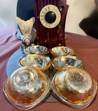 Vtg 7pc Jeanette Louisa Floragold Ruffled Iridescent Carnival Glass Serve Bowls picture