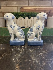 Vintage 1895 Signed Wong Lee scully & scully Blue & White Floral porcelain dogs  picture