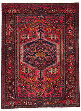 Vintage Zanjan Tribal Geometric Hand Knotted Wool Oriental Rug 4x6 Red Blue Area picture