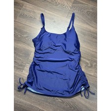 NWT CUPSHE Women’s XXL Navy Blue One Piece Swimsuit Ruched Side Tie Swimwear picture