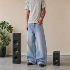 Y2K Baggy Wide Leg Jeans Light Wash Blue Denim Skater JNCO Style Low Rise picture