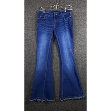 Derek Heart Womens Dark Wash Flare Leg Frayed Hem Bell Bottom Jeans Size 3 picture