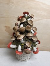 Vintage Italian Ceramic Trompe I'oeil Basket Sculpture Mushrooms Nestled in Moss picture