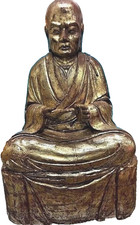 Massive Antique Gilt and Lacquered Wood Seated Lohan picture