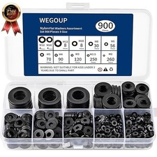 900-Piece Nylon Flat Washer Assortment Kit Black Plastic Flat Washers for Bolts picture