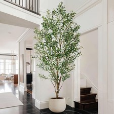 8ft Faux Olive Tree with White Pot & Moss, Artificial Olive Tree Indoor Outdoor, picture