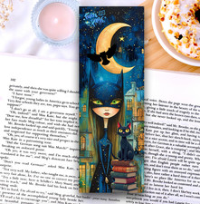 Whimsical Bookmark - Cat Girl With Cat, 6x2 Unique Bookmark For Book Readers picture