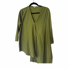 COS Women's M Green Solid V-Neck 3/4 Sleeve Pullover Top Regular picture