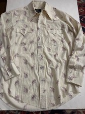 Vtg Champion Westerns Men's  Floral Pearl Snap Western Shirt M Ivory 16 picture